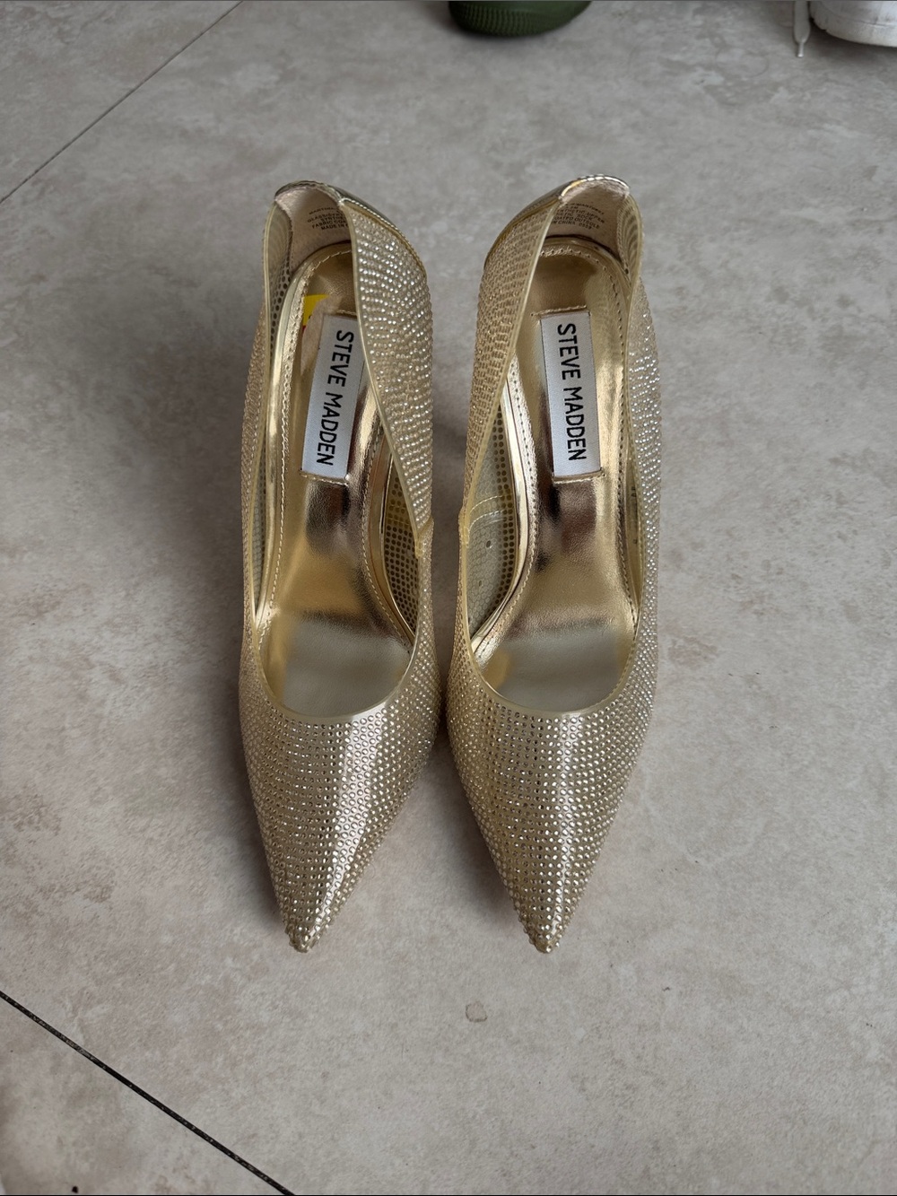 Steve Madden Gold Rhinestone Pointed Toe Pumps - Picture 2 of 4